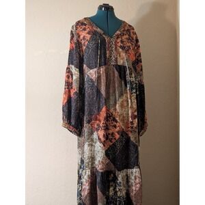 Johnny Was Workshop Mabel Patchwork Maxi Dress XL Boho‎ Print Tiered XL